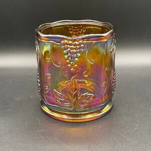 VTG Indiana Carnival Glass Amber Harvest Grape Iridescent Jar (no lid)